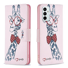 Custodia Portafoglio In Pelle Fantasia Modello Cover con Supporto B01F per Samsung Galaxy F23 5G Rosa