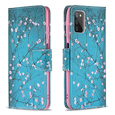 Custodia Portafoglio In Pelle Fantasia Modello Cover con Supporto B01F per Samsung Galaxy M02s Ciano