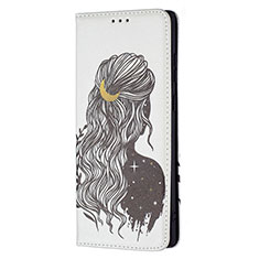 Custodia Portafoglio In Pelle Fantasia Modello Cover con Supporto B01F per Samsung Galaxy S22 Ultra 5G Grigio