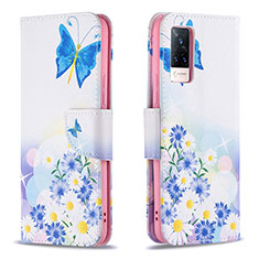 Custodia Portafoglio In Pelle Fantasia Modello Cover con Supporto B01F per Vivo V21 5G Blu