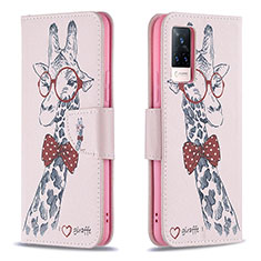 Custodia Portafoglio In Pelle Fantasia Modello Cover con Supporto B01F per Vivo V21 5G Rosa