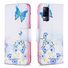 Custodia Portafoglio In Pelle Fantasia Modello Cover con Supporto B01F per Vivo V21e 4G Blu