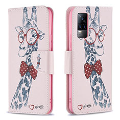 Custodia Portafoglio In Pelle Fantasia Modello Cover con Supporto B01F per Vivo V21e 4G Rosa