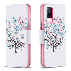 Custodia Portafoglio In Pelle Fantasia Modello Cover con Supporto B01F per Vivo V21s 5G Bianco