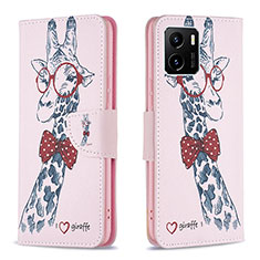 Custodia Portafoglio In Pelle Fantasia Modello Cover con Supporto B01F per Vivo Y01A Rosa