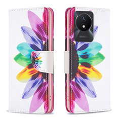 Custodia Portafoglio In Pelle Fantasia Modello Cover con Supporto B01F per Vivo Y02 Multicolore