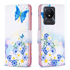 Custodia Portafoglio In Pelle Fantasia Modello Cover con Supporto B01F per Vivo Y02t Blu