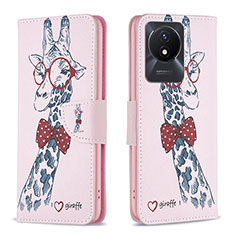 Custodia Portafoglio In Pelle Fantasia Modello Cover con Supporto B01F per Vivo Y11 (2023) Rosa