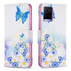 Custodia Portafoglio In Pelle Fantasia Modello Cover con Supporto B01F per Vivo Y21 Blu