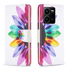 Custodia Portafoglio In Pelle Fantasia Modello Cover con Supporto B01F per Vivo Y35 4G Multicolore