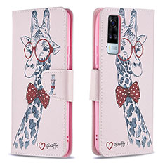 Custodia Portafoglio In Pelle Fantasia Modello Cover con Supporto B01F per Vivo Y51 (2021) Rosa