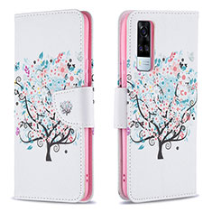 Custodia Portafoglio In Pelle Fantasia Modello Cover con Supporto B01F per Vivo Y53s NFC Bianco