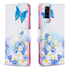 Custodia Portafoglio In Pelle Fantasia Modello Cover con Supporto B01F per Vivo Y53s NFC Blu