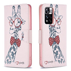 Custodia Portafoglio In Pelle Fantasia Modello Cover con Supporto B01F per Xiaomi Mi 11i 5G (2022) Rosa