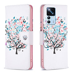 Custodia Portafoglio In Pelle Fantasia Modello Cover con Supporto B01F per Xiaomi Mi 12T Pro 5G Bianco