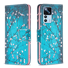 Custodia Portafoglio In Pelle Fantasia Modello Cover con Supporto B01F per Xiaomi Mi 12T Pro 5G Ciano