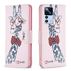 Custodia Portafoglio In Pelle Fantasia Modello Cover con Supporto B01F per Xiaomi Mi 12T Pro 5G Rosa