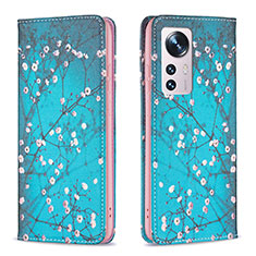 Custodia Portafoglio In Pelle Fantasia Modello Cover con Supporto B01F per Xiaomi Mi 12X 5G Ciano