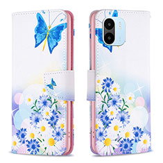 Custodia Portafoglio In Pelle Fantasia Modello Cover con Supporto B01F per Xiaomi Poco C51 Blu