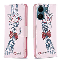 Custodia Portafoglio In Pelle Fantasia Modello Cover con Supporto B01F per Xiaomi Poco C65 Rosa