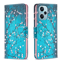 Custodia Portafoglio In Pelle Fantasia Modello Cover con Supporto B01F per Xiaomi Poco F5 5G Ciano