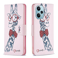 Custodia Portafoglio In Pelle Fantasia Modello Cover con Supporto B01F per Xiaomi Poco F5 5G Rosa