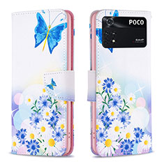 Custodia Portafoglio In Pelle Fantasia Modello Cover con Supporto B01F per Xiaomi Poco M4 Pro 4G Blu