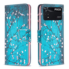 Custodia Portafoglio In Pelle Fantasia Modello Cover con Supporto B01F per Xiaomi Poco M4 Pro 4G Ciano