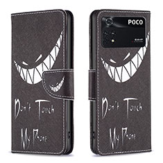 Custodia Portafoglio In Pelle Fantasia Modello Cover con Supporto B01F per Xiaomi Poco M4 Pro 4G Nero