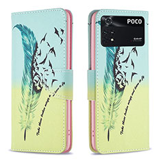 Custodia Portafoglio In Pelle Fantasia Modello Cover con Supporto B01F per Xiaomi Poco M4 Pro 4G Verde Pastello