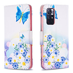 Custodia Portafoglio In Pelle Fantasia Modello Cover con Supporto B01F per Xiaomi Poco M4 Pro 5G Blu