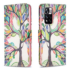 Custodia Portafoglio In Pelle Fantasia Modello Cover con Supporto B01F per Xiaomi Poco X4 NFC Verde