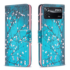 Custodia Portafoglio In Pelle Fantasia Modello Cover con Supporto B01F per Xiaomi Poco X4 Pro 5G Ciano