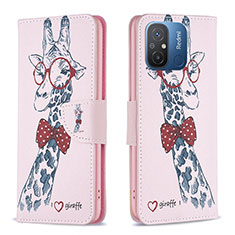 Custodia Portafoglio In Pelle Fantasia Modello Cover con Supporto B01F per Xiaomi Redmi 12C 4G Rosa