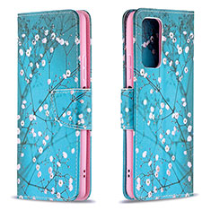 Custodia Portafoglio In Pelle Fantasia Modello Cover con Supporto B01F per Xiaomi Redmi Note 10 Pro 4G Ciano