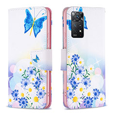 Custodia Portafoglio In Pelle Fantasia Modello Cover con Supporto B01F per Xiaomi Redmi Note 11 Pro 4G Blu