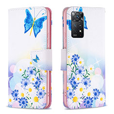 Custodia Portafoglio In Pelle Fantasia Modello Cover con Supporto B01F per Xiaomi Redmi Note 11 Pro 5G Blu