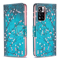 Custodia Portafoglio In Pelle Fantasia Modello Cover con Supporto B01F per Xiaomi Redmi Note 11 Pro+ Plus 5G Ciano