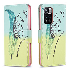 Custodia Portafoglio In Pelle Fantasia Modello Cover con Supporto B01F per Xiaomi Redmi Note 11 Pro+ Plus 5G Verde Pastello