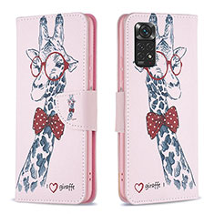 Custodia Portafoglio In Pelle Fantasia Modello Cover con Supporto B01F per Xiaomi Redmi Note 11S 4G Rosa