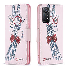 Custodia Portafoglio In Pelle Fantasia Modello Cover con Supporto B01F per Xiaomi Redmi Note 12 Pro 4G Rosa