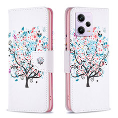 Custodia Portafoglio In Pelle Fantasia Modello Cover con Supporto B01F per Xiaomi Redmi Note 12 Pro 5G Bianco