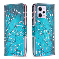 Custodia Portafoglio In Pelle Fantasia Modello Cover con Supporto B01F per Xiaomi Redmi Note 12 Pro 5G Ciano