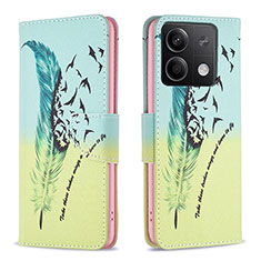 Custodia Portafoglio In Pelle Fantasia Modello Cover con Supporto B01F per Xiaomi Redmi Note 13 5G Verde Pastello