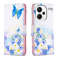 Custodia Portafoglio In Pelle Fantasia Modello Cover con Supporto B01F per Xiaomi Redmi Note 13 Pro+ Plus 5G Blu