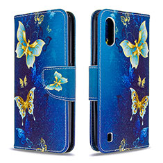 Custodia Portafoglio In Pelle Fantasia Modello Cover con Supporto B03F per Samsung Galaxy A01 SM-A015 Blu Notte