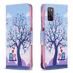 Custodia Portafoglio In Pelle Fantasia Modello Cover con Supporto B03F per Samsung Galaxy A03s Lavanda