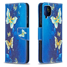 Custodia Portafoglio In Pelle Fantasia Modello Cover con Supporto B03F per Samsung Galaxy A12 Cielo Blu