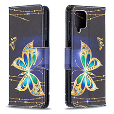 Custodia Portafoglio In Pelle Fantasia Modello Cover con Supporto B03F per Samsung Galaxy A12 Nacho Nero
