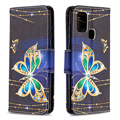 Custodia Portafoglio In Pelle Fantasia Modello Cover con Supporto B03F per Samsung Galaxy A21s Nero